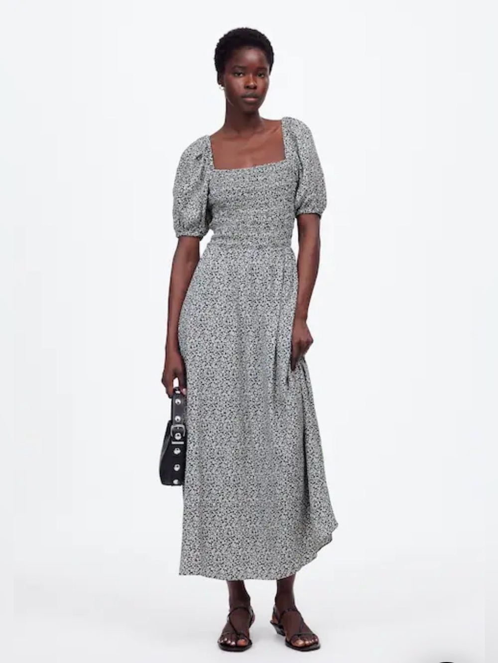 Madewell Floral Smock Midi Dress with Puff Sleeves